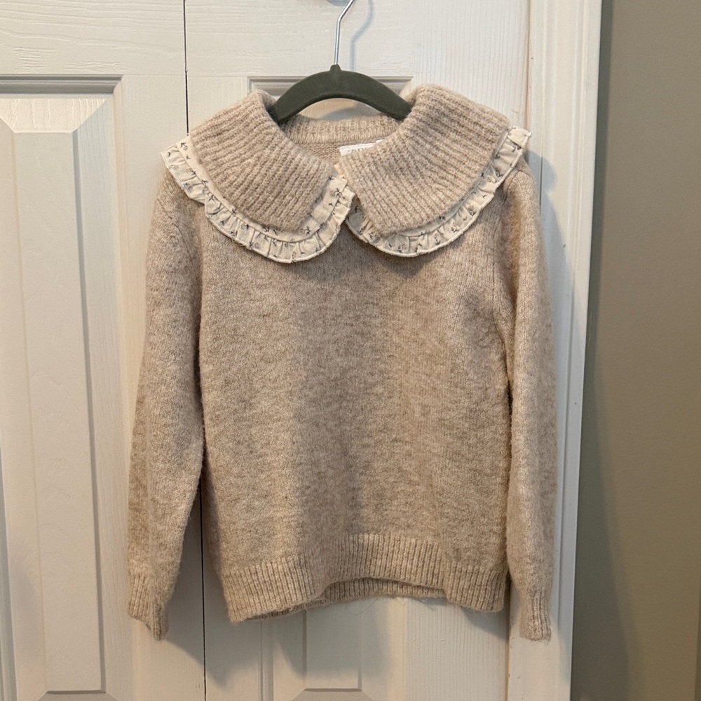 Zara Kids Cream Sweater with Ruffled Collar